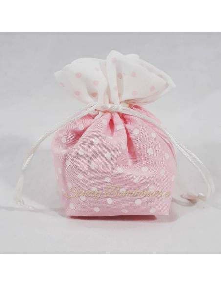Sacchetto portaconfetti rosa a pois bianchi nascita