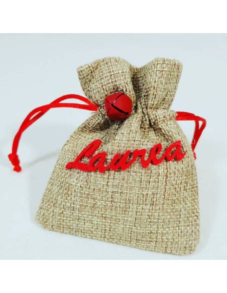 SACCHETTO ROSSO juta  PORTACONFETTI LAUREA FAI DA TE con campanellino e scritta laurea