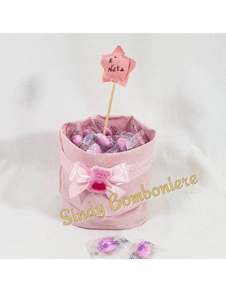 CESTINO SACCOTTO PORTA CONFETTI bimba stella nascita battesimo CONFETTATA