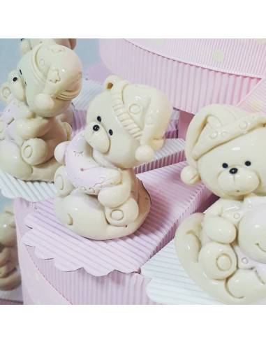 Torta bomboniera bimba orsetti sole luna stella assortiti effetto porcellana battesimo nascita femminuccia