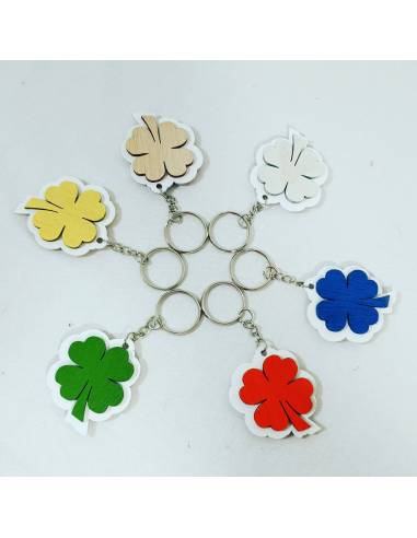 portachiavi PORTAFORTUNA QUADRIFOGLIO in legnocolorati PER CONFETTATA pensionamento