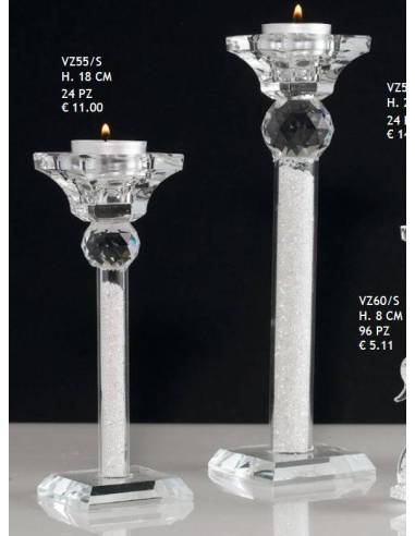 portacandele in cristallo con diamantini all'interno candelabro