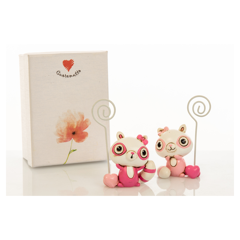 Bomboniera Cuorematto memoclip 2 modelli assortiti in resina decorata poldina rosa 