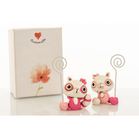 Bomboniera Cuorematto memoclip 2 modelli assortiti in resina decorata poldina rosa 