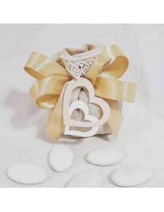 Sacchetto piccolo di seta di colore tortora con merletto e albero della vita