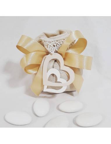 Sacchetto piccolo di seta di colore tortora con merletto e albero della vita