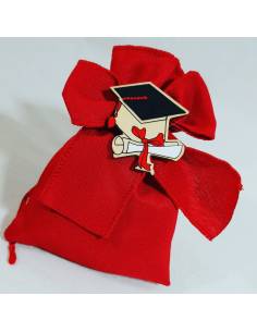 SACCHETTO ROSSO COTONE PORTACONFETTI LAUREA FAI DA TE con scritta dorata 2
