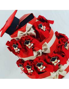 SACCHETTO ROSSO COTONE PORTACONFETTI LAUREA FAI DA TE con scritta dorata
