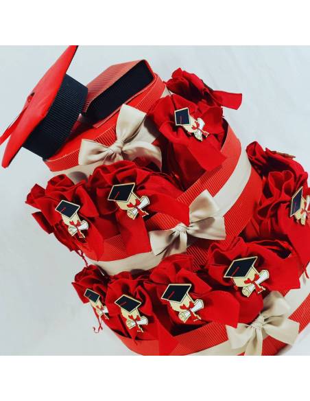 SACCHETTO ROSSO COTONE PORTACONFETTI LAUREA FAI DA TE con scritta dorata