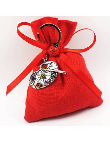 Bomboniere laurea sacchetti rossi con pendente ciondolo tavolozza da pittore