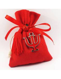 Bomboniere laurea sacchetti rossi con pendente ciondolo simbolo Psi