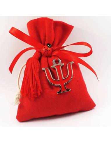 Bomboniere laurea sacchetti rossi con pendente ciondolo simbolo Psi