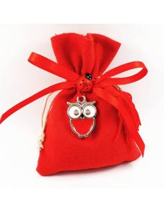 Bomboniere laurea sacchetti rossi con pendente ciondolo gufetto rosso
