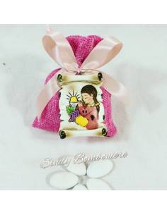 Idea bomboniere Comunione bimba sacchetto juta