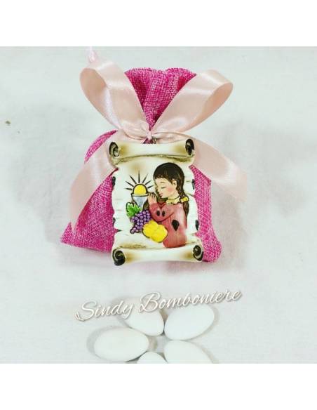 Idea bomboniere Comunione bimba sacchetto juta