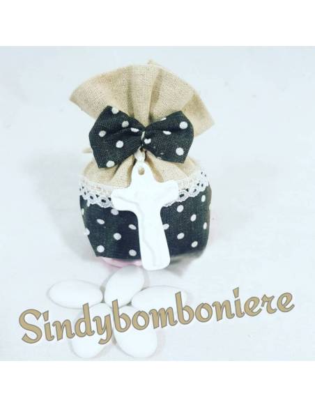 Sacchetti portaconfetti juta croce di Gesù per Cresima