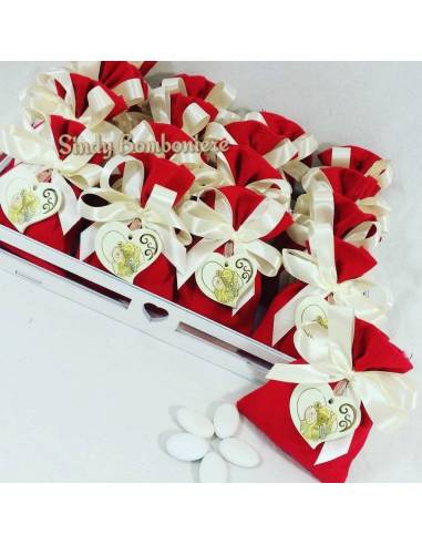 Sacchetti bomboniere Comunione e Cresima con pendente a cuore