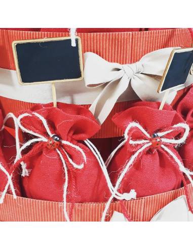 SACCHETTO ROSSO COTONE PORTACONFETTI LAUREA FAI DA TE con scritta dorata