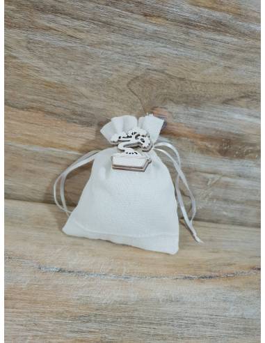 Sacchetto in cotone bianco con applicazione albero bonsai AXS63