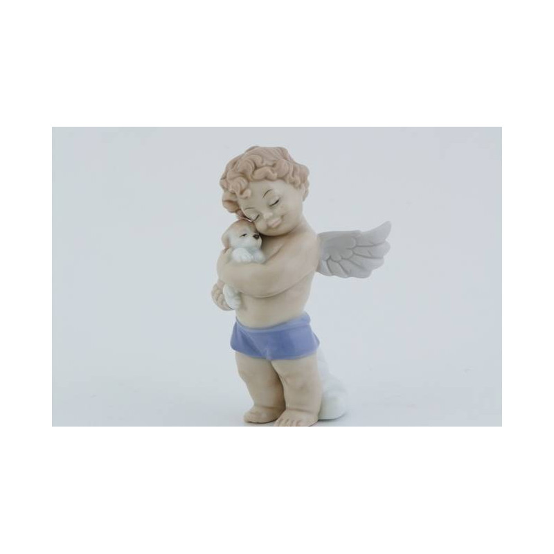 Bomboniere Statuina di un angelo in piedi con cucciolo in finissima porcellana MORENA