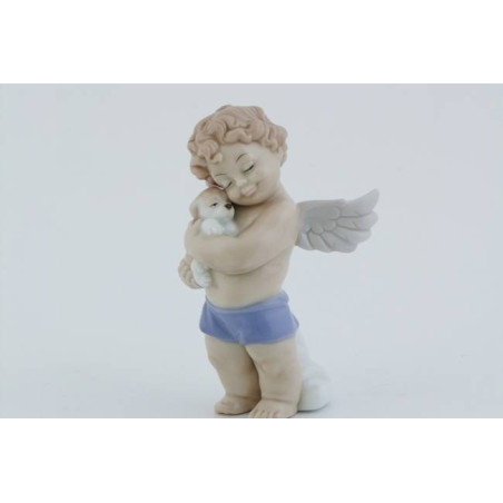 Bomboniere Statuina di un angelo in piedi con cucciolo in finissima porcellana MORENA