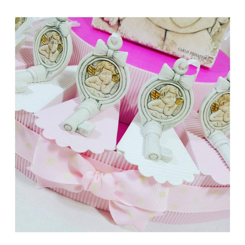 Torta bomboniera chiavi pendenti con angioletto e centrale Carlo Pignatelli