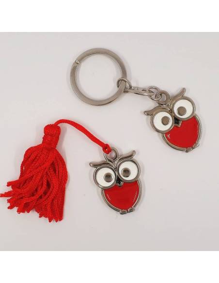 Bomboniera laurea ciondolo gufetto rosso simpatico portachiavi con nappina rossa