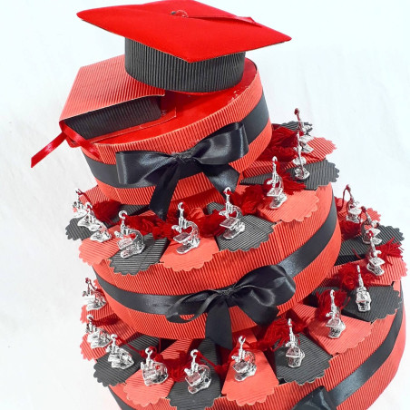Torta bomboniera microscopio argento con nappina per laurea biologia scienze tocco velluto
