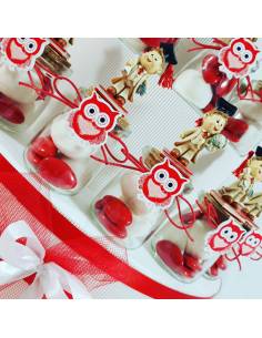 Vasetti laurea con gufetto e bambino laureando in resina con tocco e centrale scatolina con gufo 2