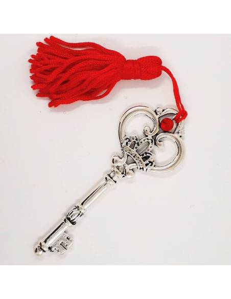 Chiave Laurea argentata in microfusione con nappina rossa  bomboniere fai date