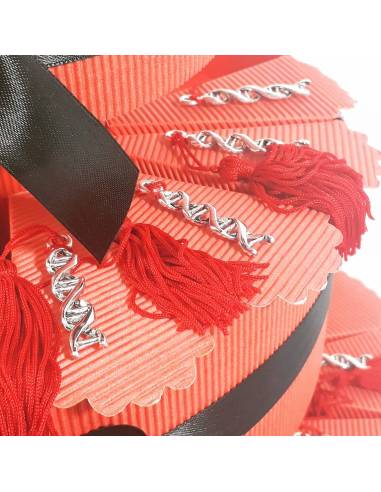 BOMBONIERE LAUREA TORTA DNA con nappina rossa medicina PORTA CONFETTI SPEDIZIONE INCLUSA LAUREA