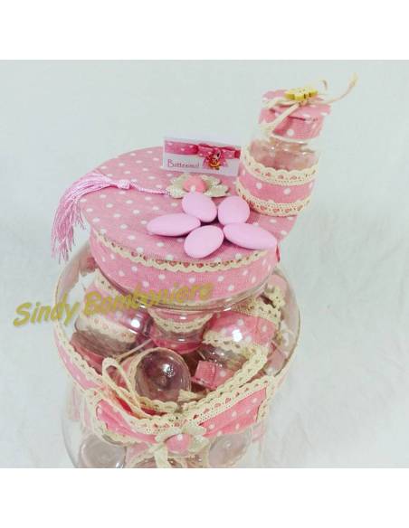 Scatolina porta confetti per bomboniere bambino con stoffa rosa e farfallina