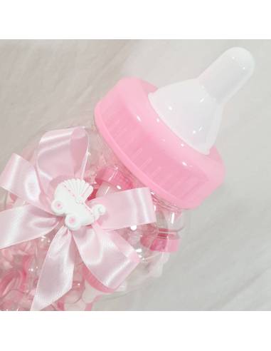 Bomboniere biberon rosa + portabiberon nascita bimba