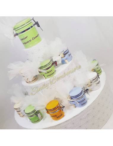 TORTA da 25 barattoli ermetici in ceramica con colori e frasi assortite