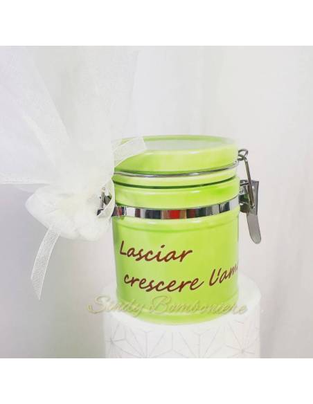 TORTA da 25 barattoli ermetici in ceramica con colori e frasi assortite