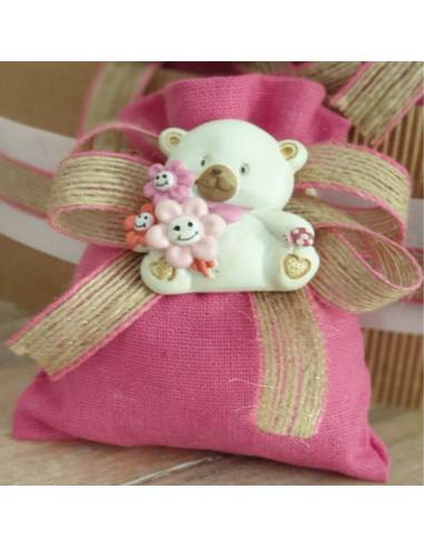 Sacchetti bomboniere Battesimo bambina orsetto magnete