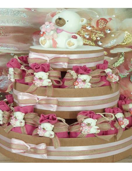 Sacchetti bomboniere Battesimo bambina orsetto magneti