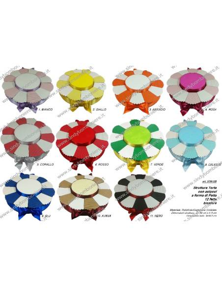 STRUTTURA TORTA BOMBONIERA 12 FETTE BICOLORE PORTACONFETTI FAI DA TE CONFEZIONE