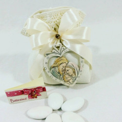 Bomboniera Battesimo bimba  cuore con immagine Sacra