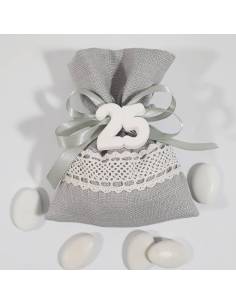 SACCHETTINO BOMBONIERA per 25esimo venticinquesimo nozze d'argento ANNIVERSARIO matrimonio sposi argentato gessetto