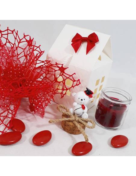 Candela con cera Yankee Candle e magnete calice JHS su tappo in sughero per evento di prima comunione