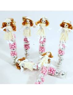 Bomboniere Battesimo bimba, particolare provetta tappo sughero bambola