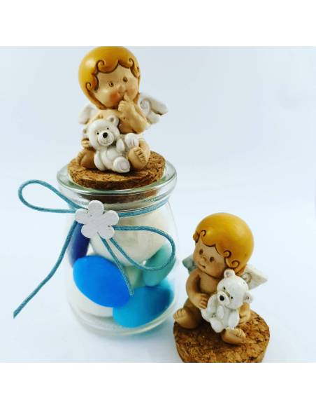 vasetto portaconfetti in vetro tappo in sughero e angelo con orsetto