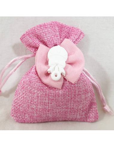 Bomboniere nascita bimba, sacchetto rosa portaconfetti