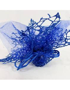 Sacchetto nascita blu in rete e tulle