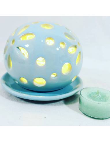 Bomboniere Battesimo bimbo portacandela con pumo traforato e piattino