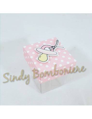Bomboniera portaconfetti nascita rosa a pois per bimba