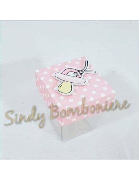 Bomboniera portaconfetti nascita rosa a pois per bimba