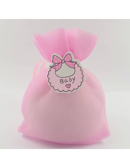 Sacchetto rosa portaconfetti nascita