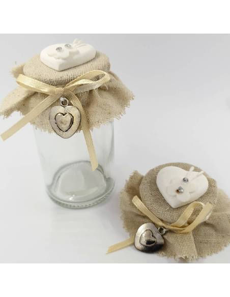 Bomboniere Battesimo vasetto in vetro con juta e gessetto